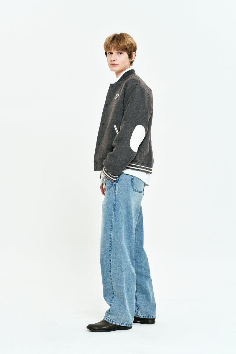 UNI RIB POINT VARSITY JACKET [MELANGE GRAY]