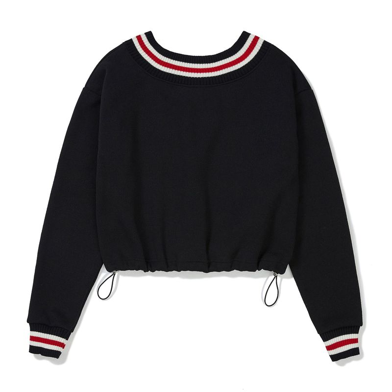 Vネッククロップスウェットシャツ / V-neck Cropped Sweat Shirt [BLACK]
