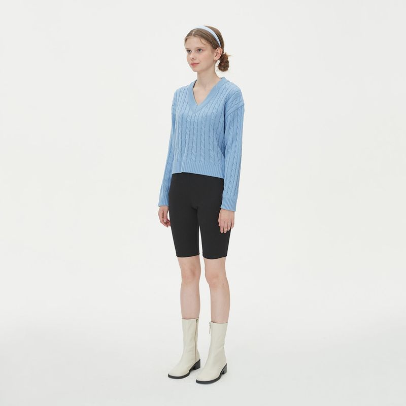 V NECK CABLE CROP KNIT_SKY BLUE
