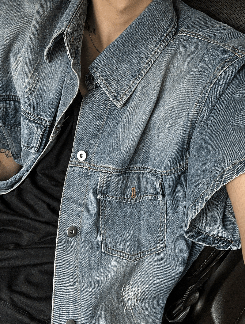 jacquard short-sleeved denim jacket