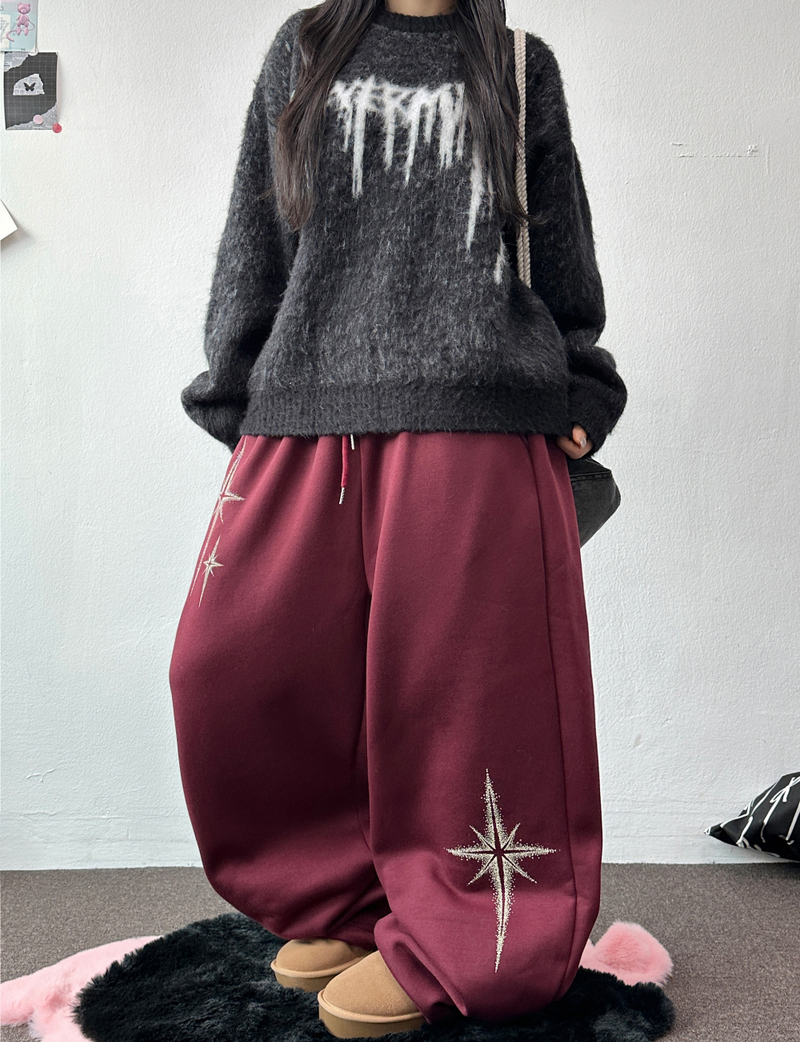 ワイドバルーンフリースラインドハッスルファイヤープリントワイドロングパンツ 🩶 3 COLOR
