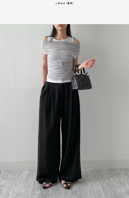 [Summer ver.] Tie Two Tuck Long Wide Slacks