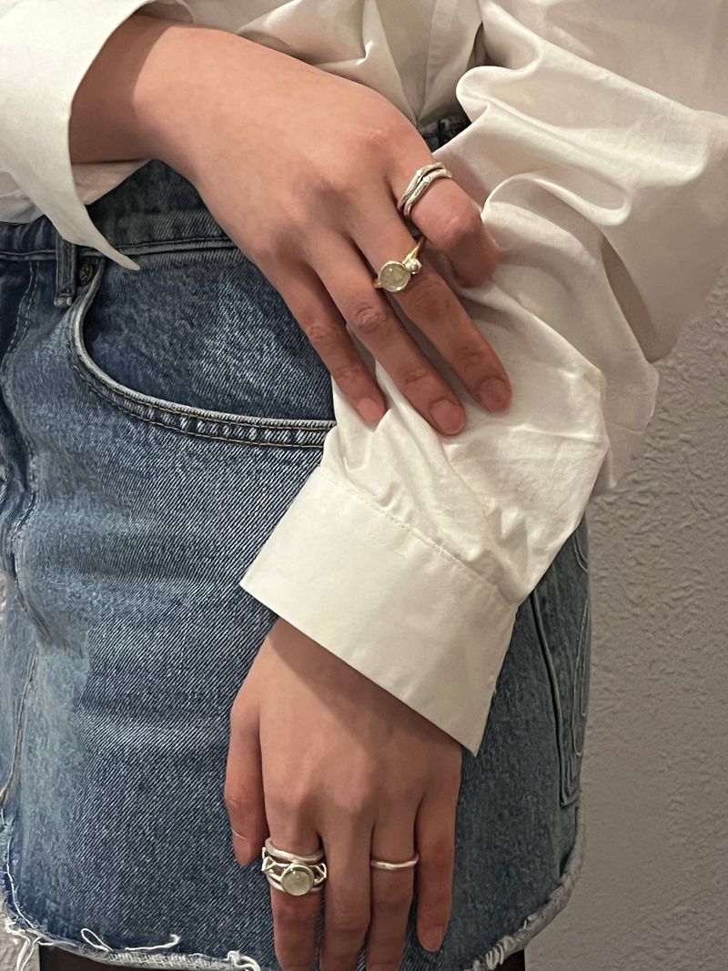 NOTE RING GOLD(silver+16K gold plated, rutilated quartz)