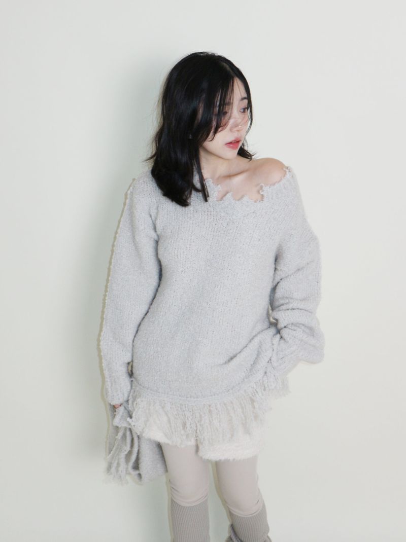 Puddle Demoor Tester Damage Long-Sleeved Knitwear Dress (Muffler Set)