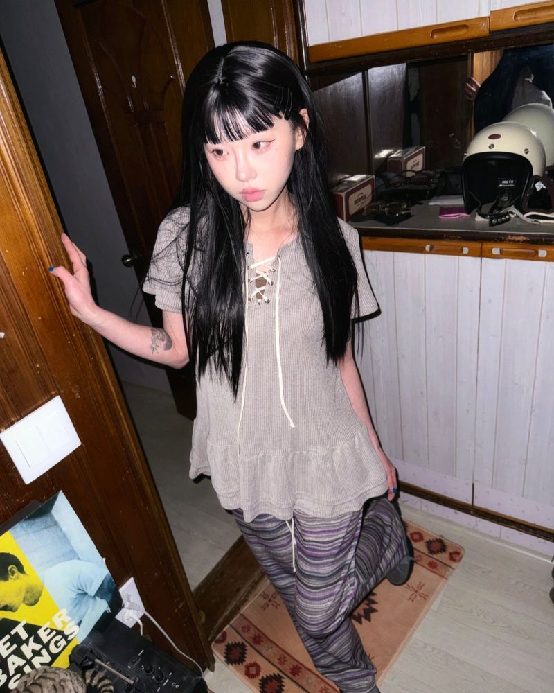 (2color) Wave Stripe Bootcut Knit Pants