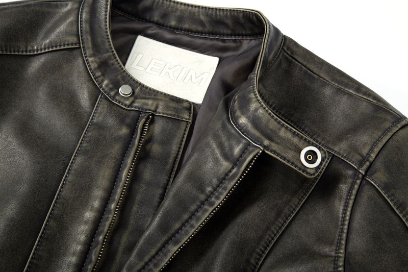 BIKER WASHING LEATHER JAKET L1 (KHAKI)