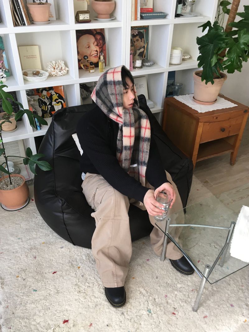 No.1547 wool check muffler (4color)