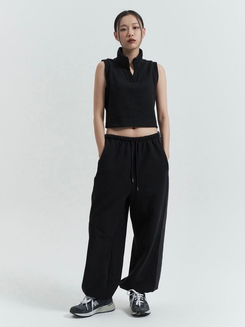 Sleeveless Collar Top, Black
