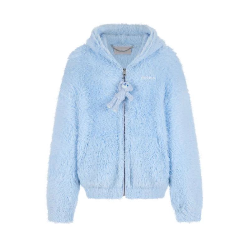 13DE MARZO Faux Mink Fur Zip Jacket
