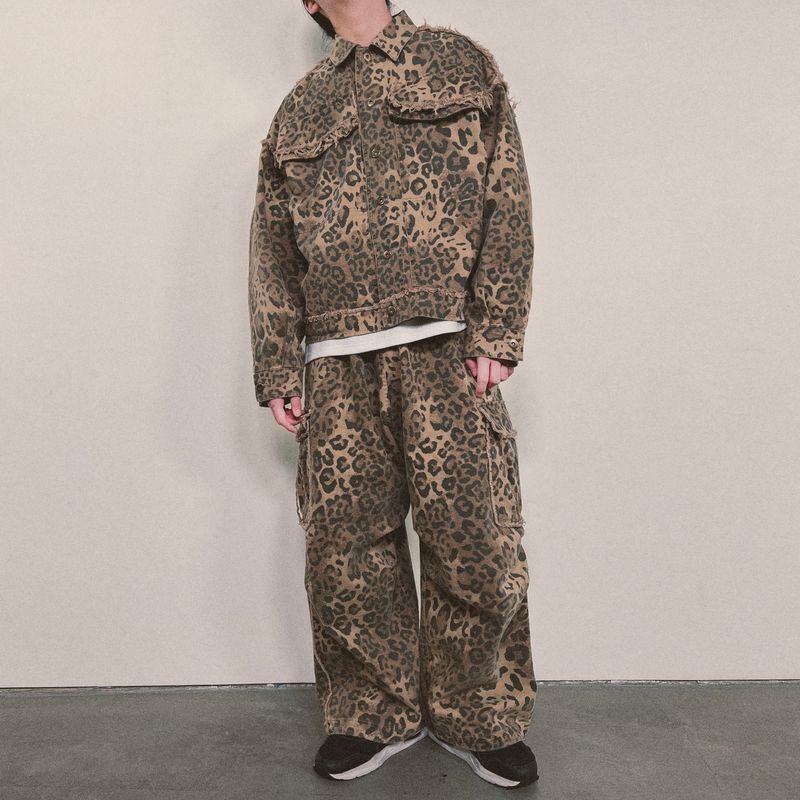 leopard grunge trucker jacket_beige