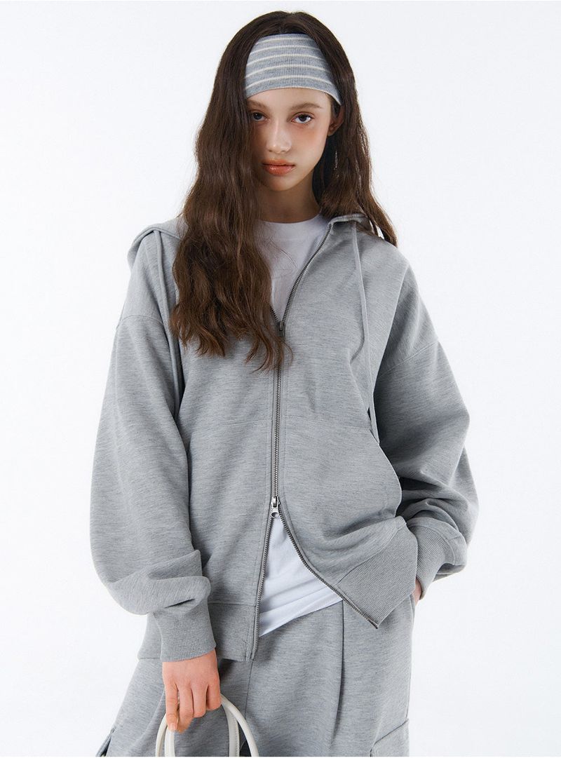 [Unisex] BASIC LINE OVER FIT 2-WAY ZIP-UP (4color)