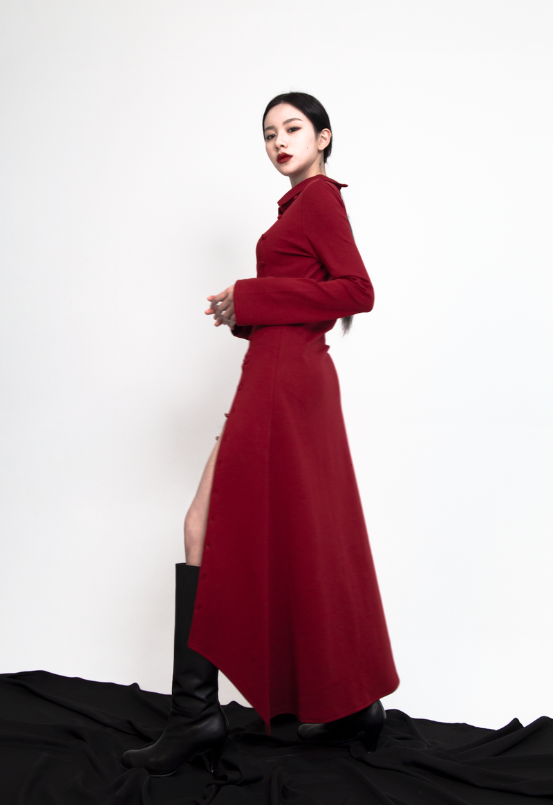 Button Maxi Dress #Red