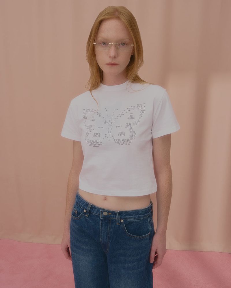 TEXT BUTTERFLY CROP TSHIRT-WHITE