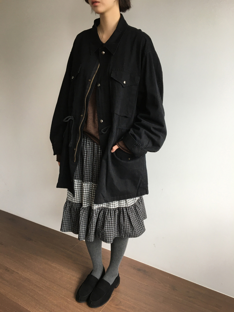 Fold check skirt (3color)