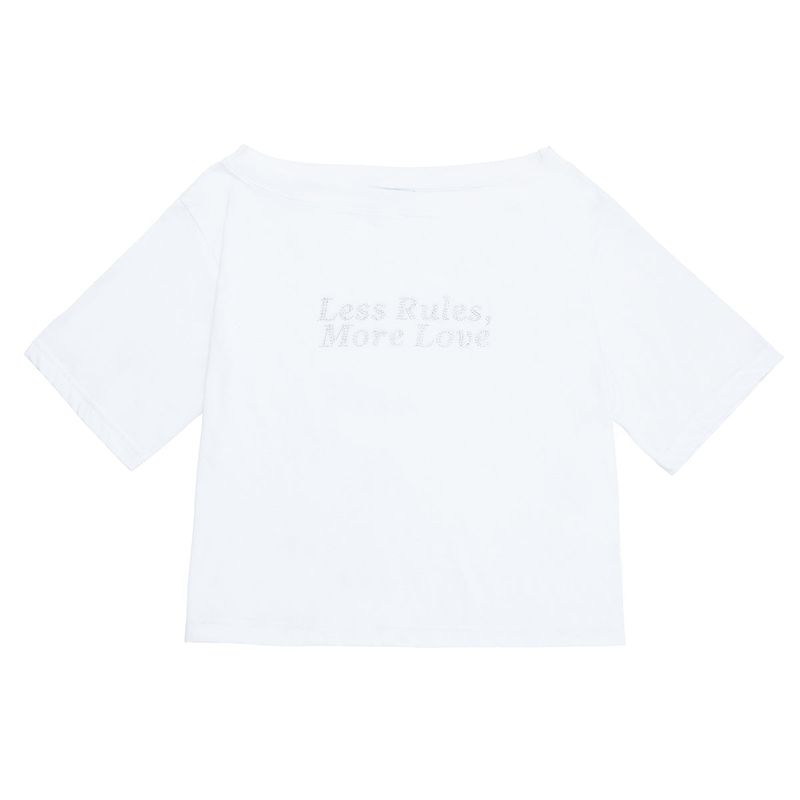 LE AREVEY（アルヴェイ）の「LESS RULES MORE LOVE BOAT NECK WHITE (HOTFIX) [WOMAN]（Tops）」