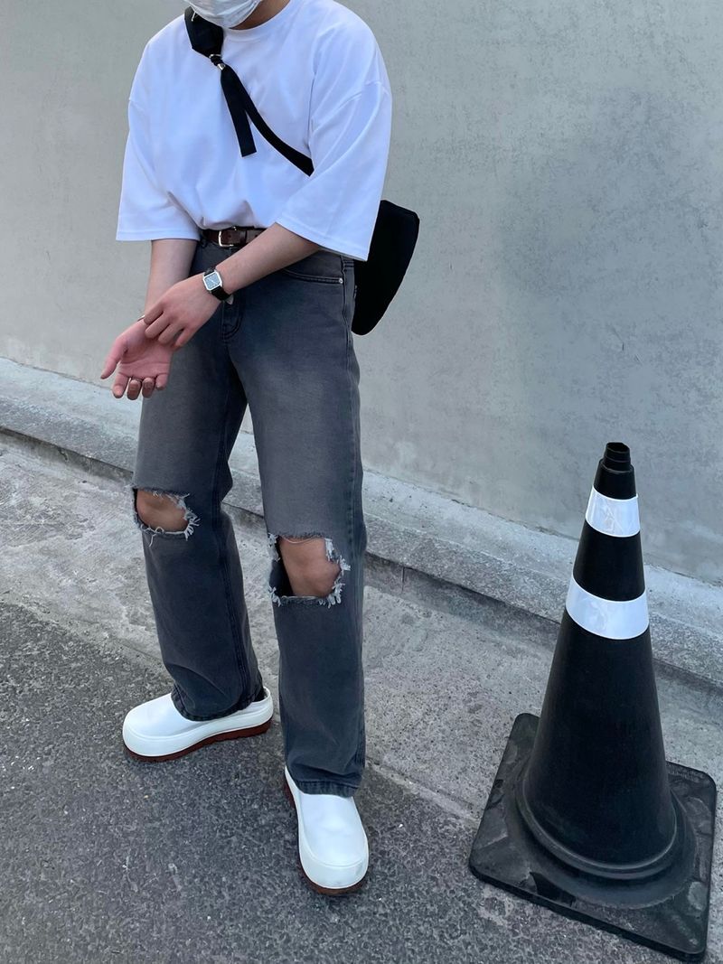 EASY DETROYED DENIM PANTS(2COLOR)