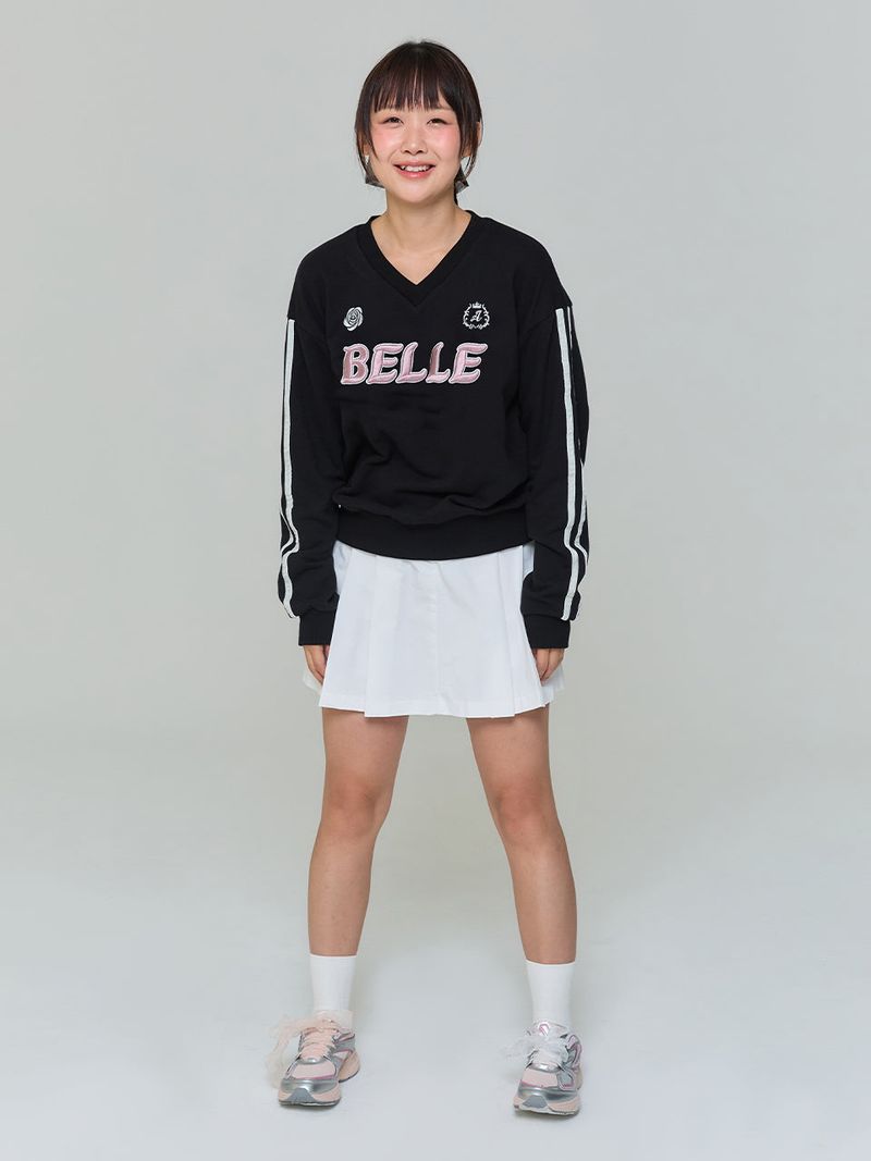 BELLE EMBROIDERED V-NECK SWEATSHIRT - BALCK