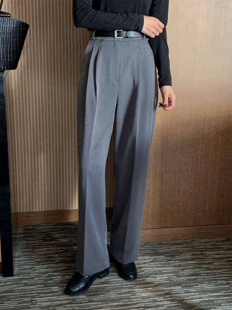 luch wool pintuck wide slacks
