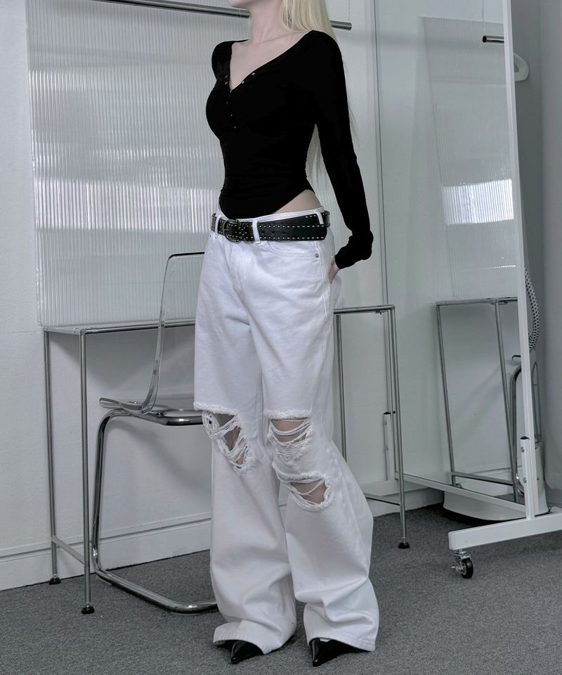 Destroyed White Cotton Pants
