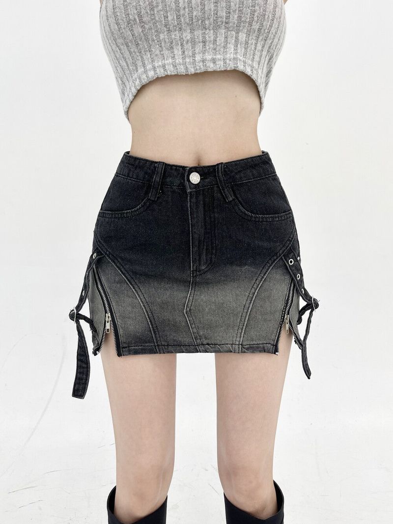 Seow（ソウ）の「 Ombre curved line denim belt sk (2color)（Skirts）」