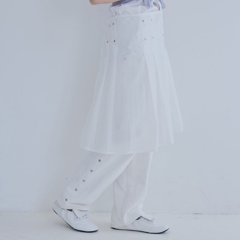 sheer layered rivet pleats skirt (white)