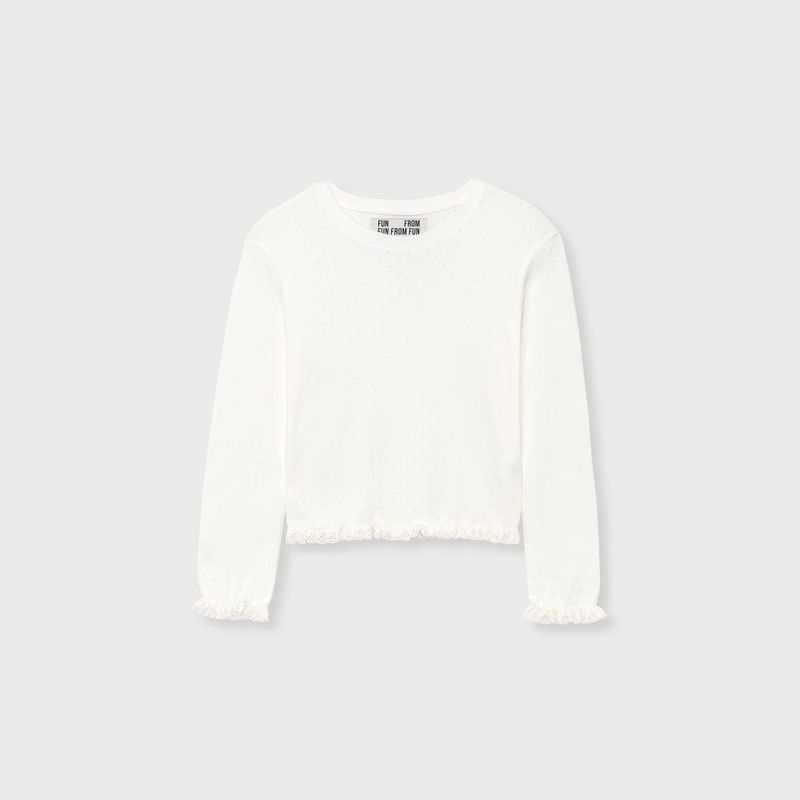 LACE HEM LONG SLEEVE TEE, WHITE