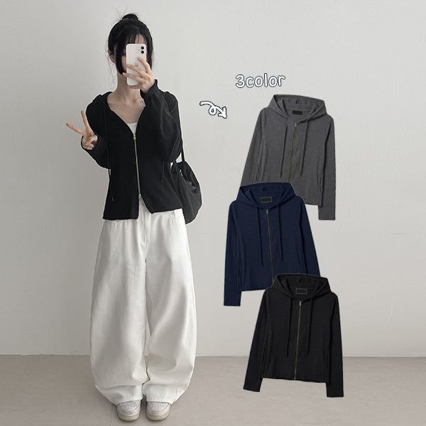 hijjoo（ハイチュー）の「Slim Fit Ribbed Hoodie Zip-up, Daily Slim Hoodie Zip-up (3 colors)（Tops）」