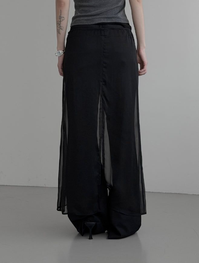 Sheer See-through Layered Long Skirt