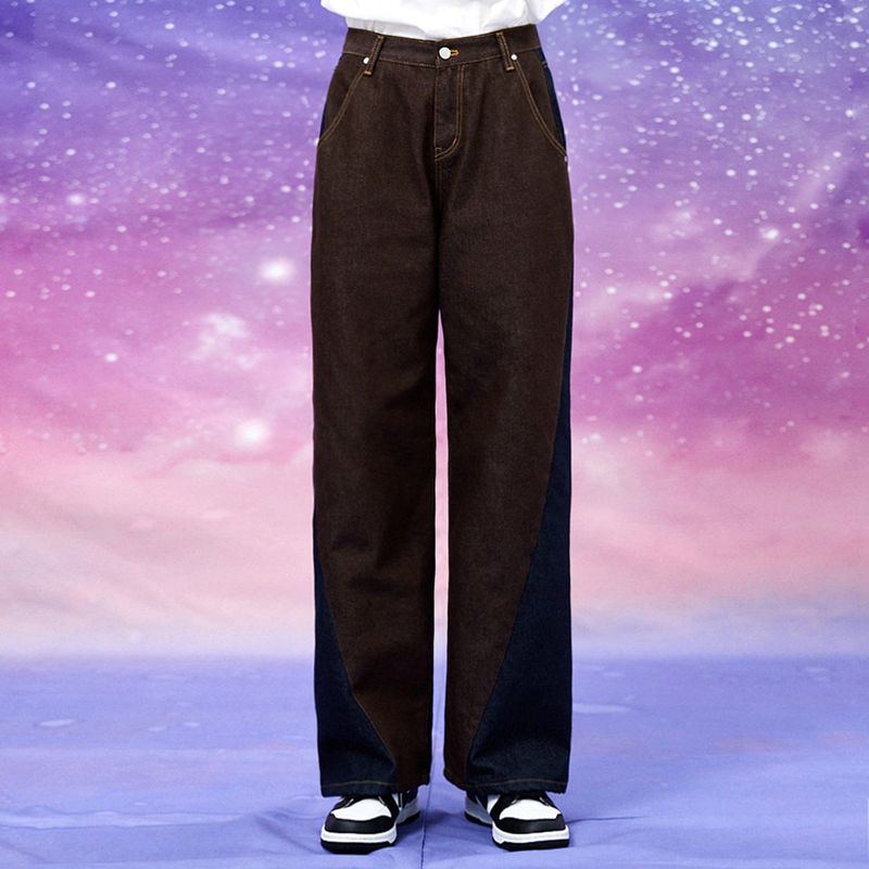 Wide western mix denim pants