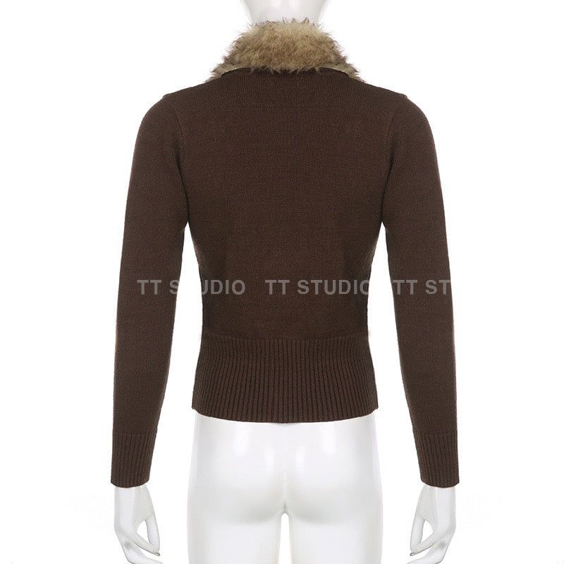 Brown knit zip-up