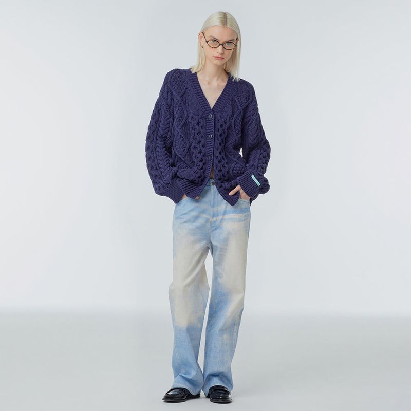 V-neck cable-knit cardigan