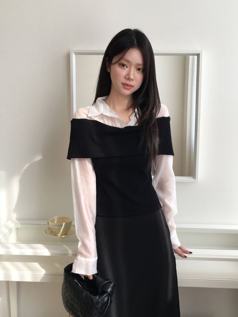 Off-shoulder knit shirt