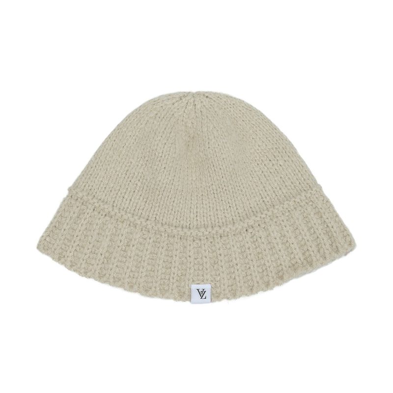 Monogram Label Wool Knit Bucket Hat Beige