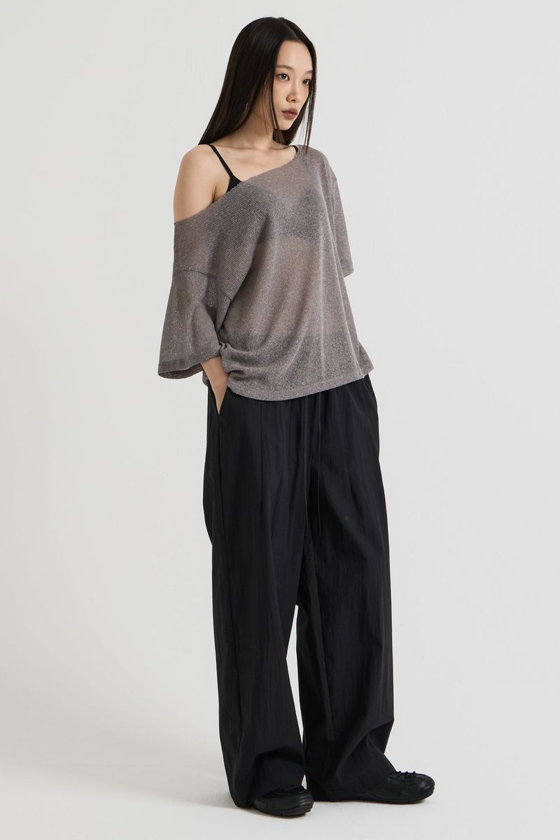 Knit one-shoulder t-shirt, Charcoal