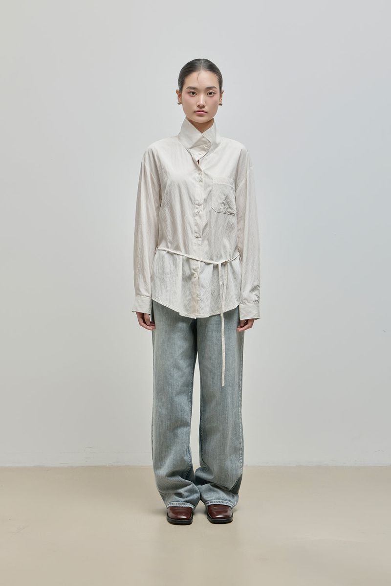 Urban High-neck String Shirt_Ivory