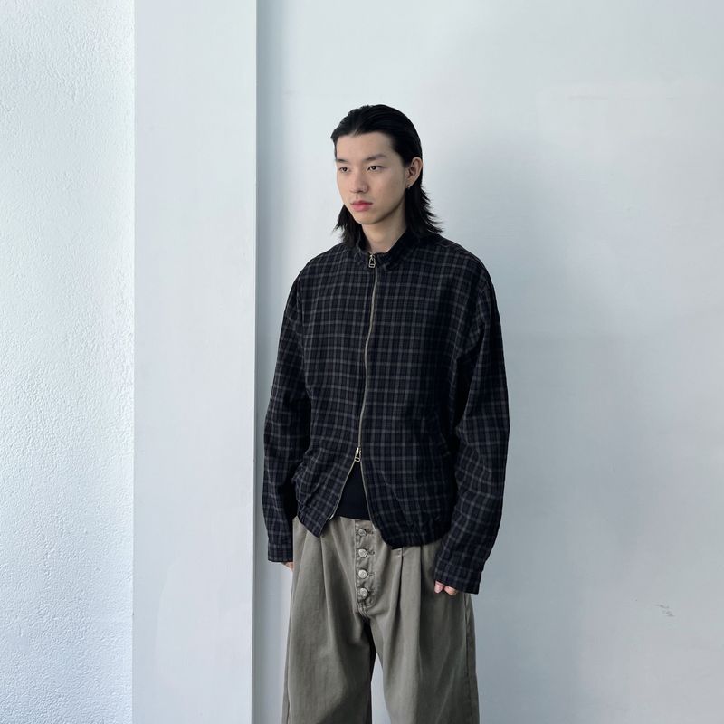 Dark Plaid Two-Way Zip Shirt