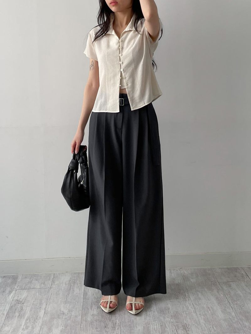 Yoru Pintuck Cap Sleeve Blouse