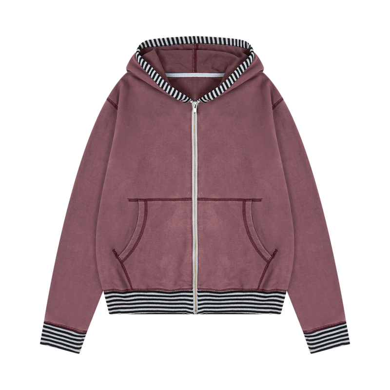 safarispot(サファリスポット)の「 STRIPE POINT WASHING HOODIE ZIPUP (BURGUNDY)(Tops)」