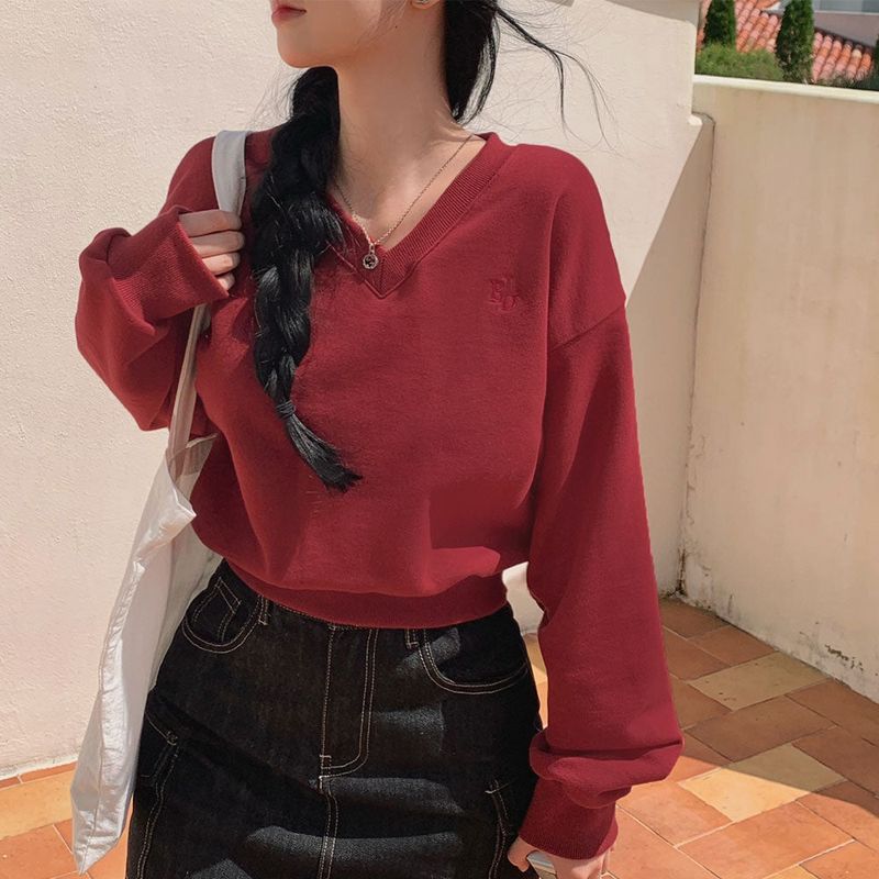 [Bellide made] Pastel V-neck cropped sweatshirt