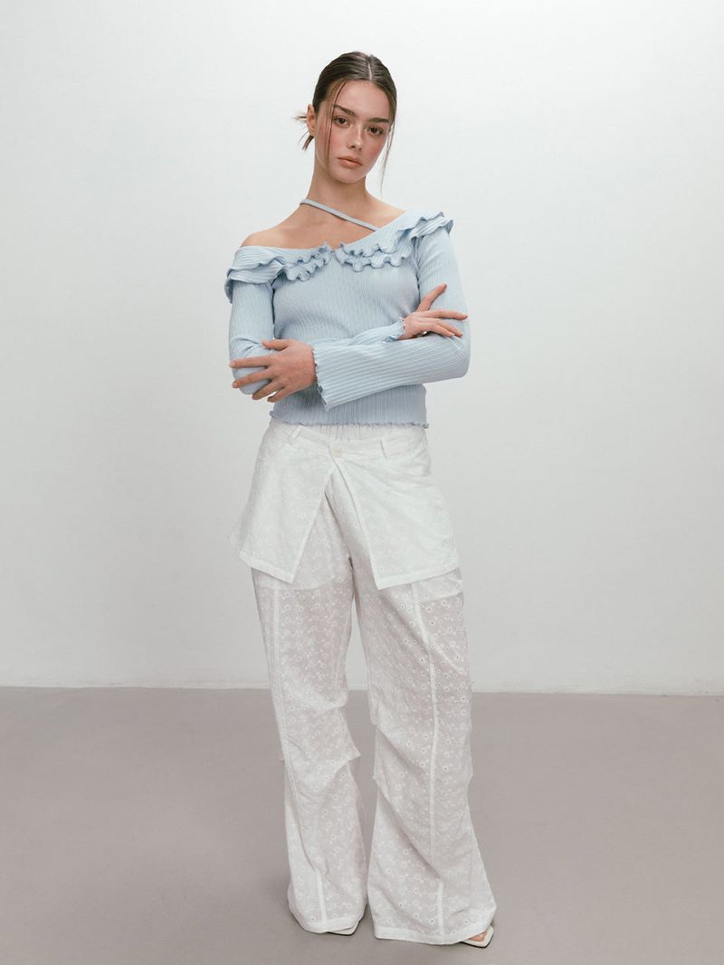 FLOWER LACE LAYERED PANTS / WHITE