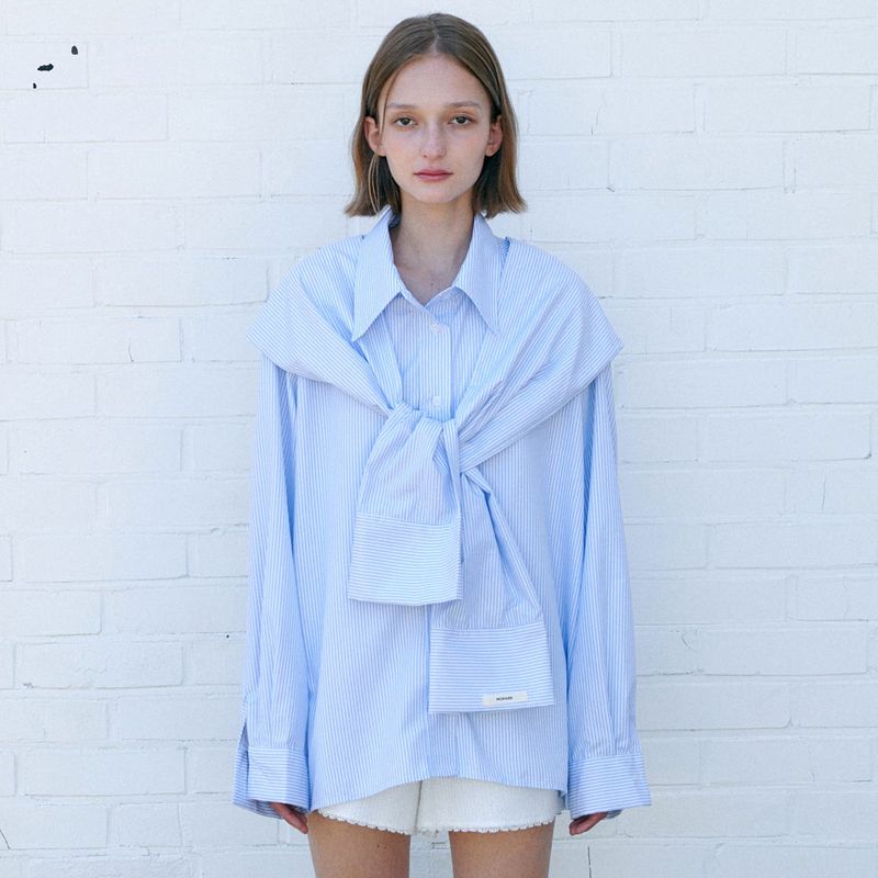  STRIPE SHAWL SHIRT / SKY BLUE