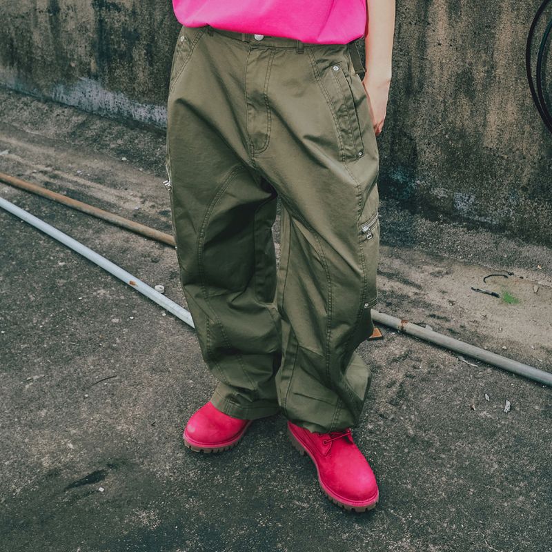 BIKER WASHED WIDE PANTS