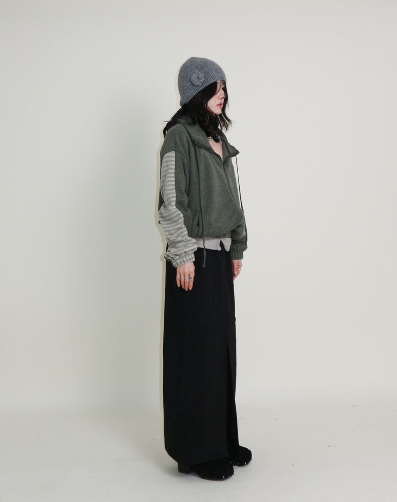 Hakata Stripe Coloring String Knitwear Zip-Up