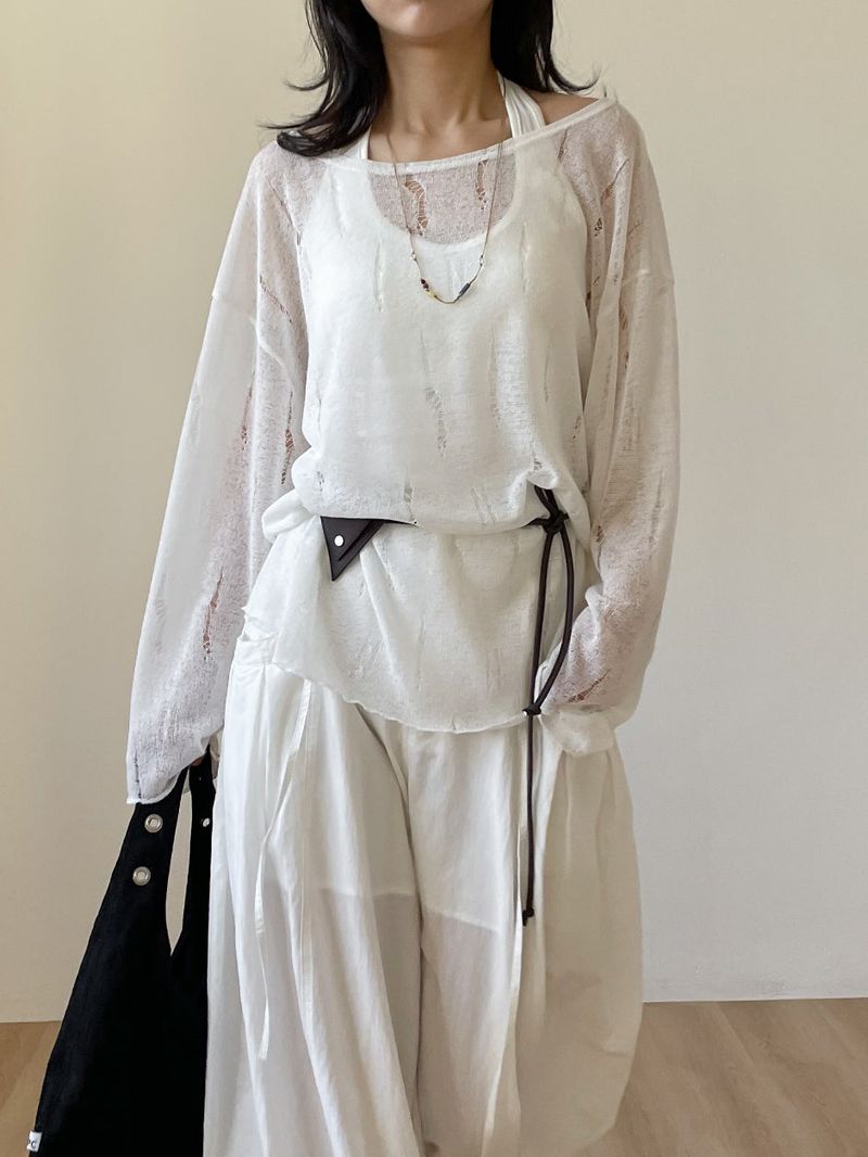 INCHANT ME（インチャントミー）の「Damaged See-through Boat Neck Loose Fit Knit（Tops）」