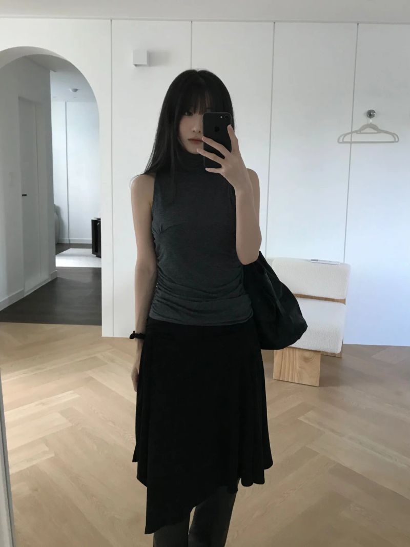 Turtleneck Shirring Sleeveless Top (3 colors)
