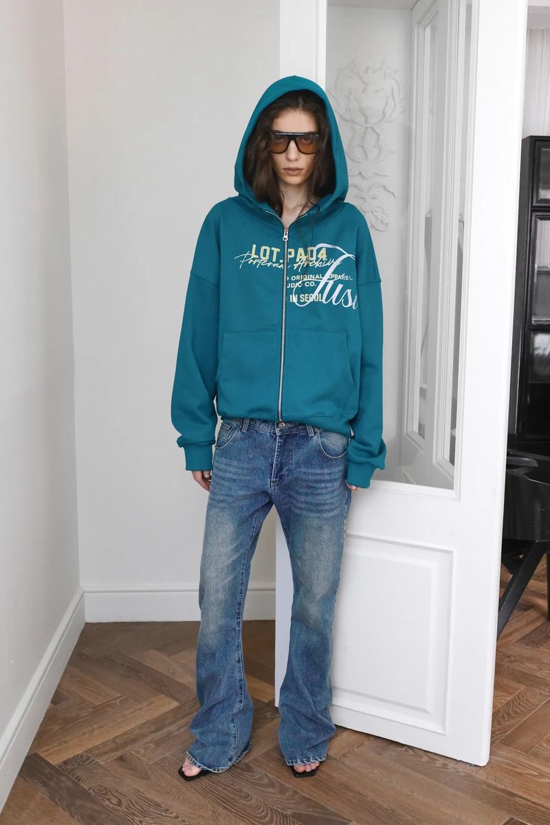 26SS★ ハイネックヴィンテージグラフィックフーディージップアップ