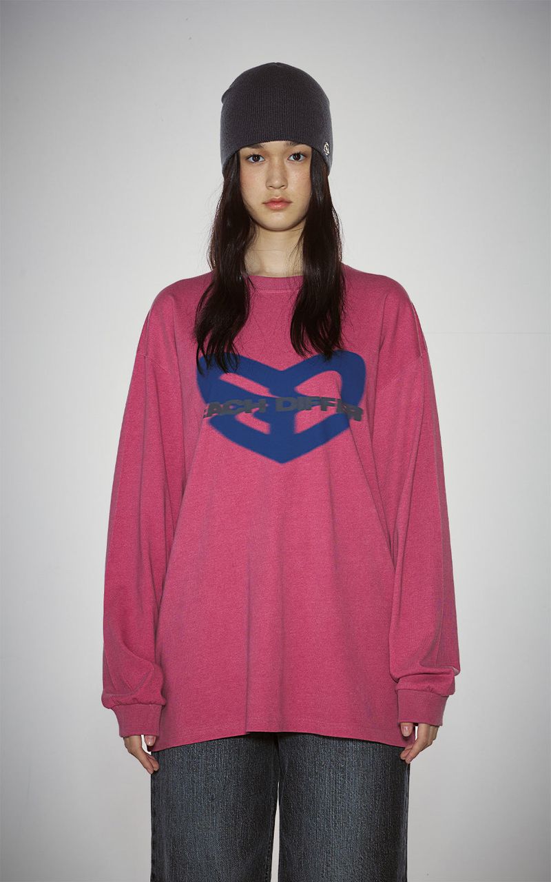 BLUR HEART LONG SLEEVE_VINTAGE RED