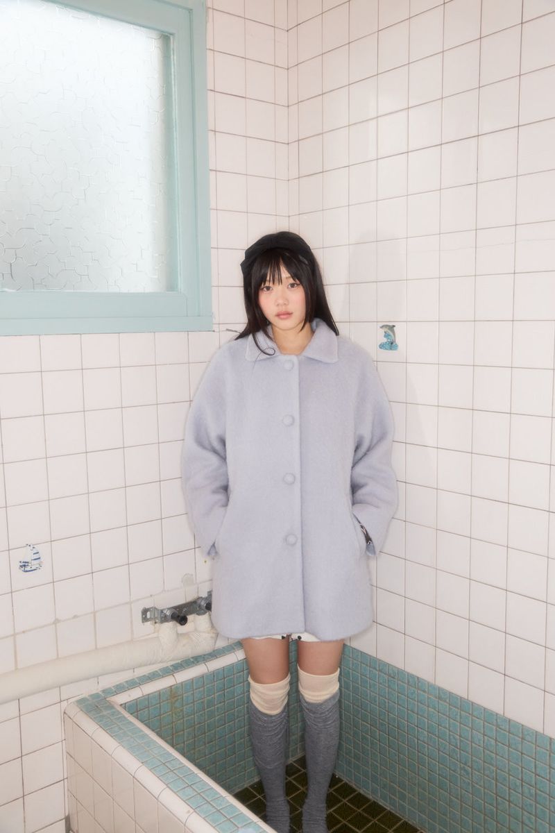 BUBBLE WOOL HALF COAT (BLUE)