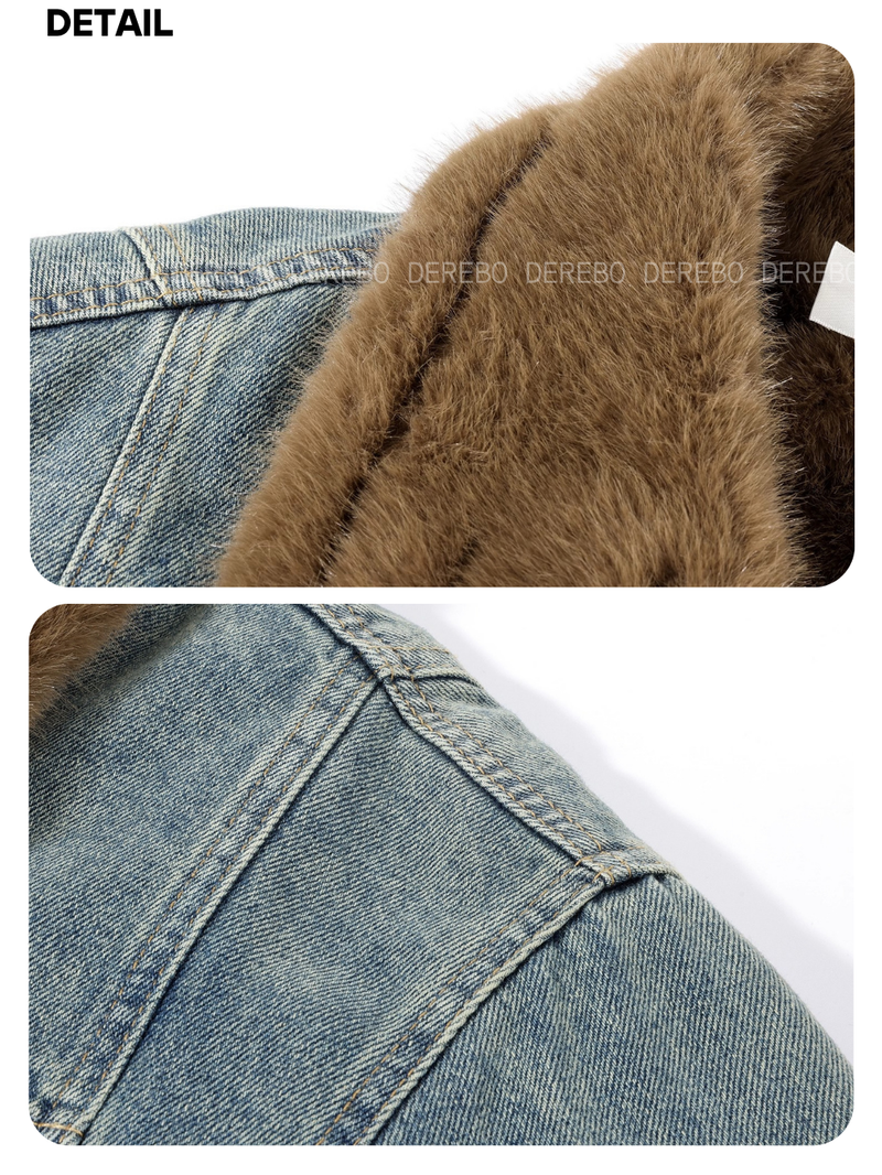 soft mink high neck denim fur jacket