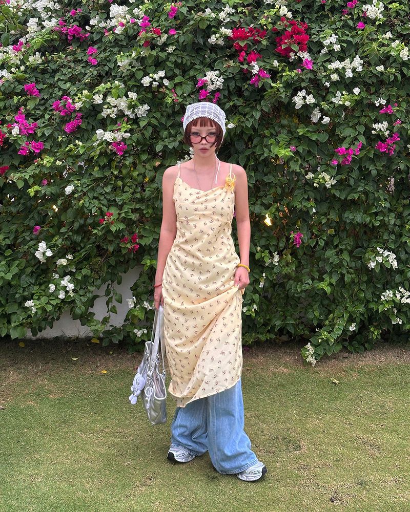 Lemon Flower Maxi Bustier Long Dress